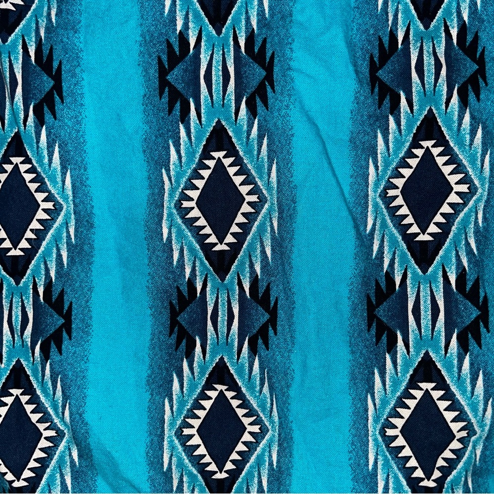 Vintage 90s Men Small Wrangler Western Pearl Snap Long Sleeved Shirt Blue Aztec - Picture 5 of 5